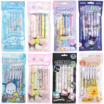 6db Sanrio semleges tollak Kawaii Melody Kuromi Hello Kitty Cinnamoroll Roller Ball Pen Gel Pen Irodai Iskolai kellékek Irodaszerek