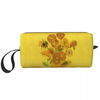 Egyéni Vincent Van Gogh Napraforgó piperetáska Női Napvirágok Smink Kozmetikai Szervező Női szépség tároló Dopp készlet tok