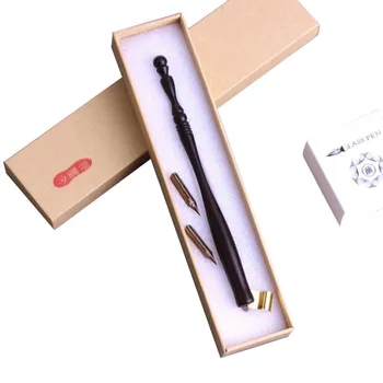 Fa merítőkút toll fogantyú hegytartó + 2 lapos hegy készlet (G + EF) tinta toll angol kalligráfia toll díszdoboz