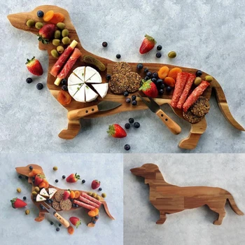 1db Aranyos tacskó kutya tányér Kolbász kutya vacsora dekoratív tányér Fa asztaltálca dekoráció