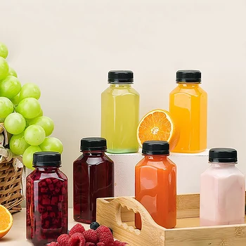 5 db 60/120ML átlátszó üres műanyag gyümölcslé palackok kupakkal Újrafelhasználható vizes palack Gyümölcslevek Smoothie tartályok Konyhai eszközök