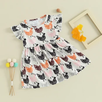 Kisgyerek Kislány Farmruhák Csirke légyujj A-vonalú ruha Aranyos nyári ruha