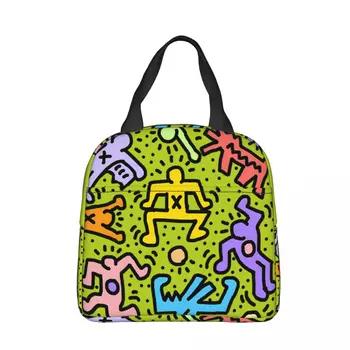 Friends színes hordozható uzsonnás táska Haring geometrikus graffiti jéghűtő csomag szigetelés piknik élelmiszer-tároló táskák