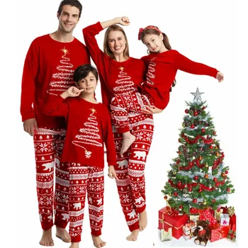 Családi hozzáillő ruhák Piros karácsonyi pizsama szettek Apa Anya Lánya és Fia Pizsama Aldult Gyerekek karácsony Újévi családi kendő