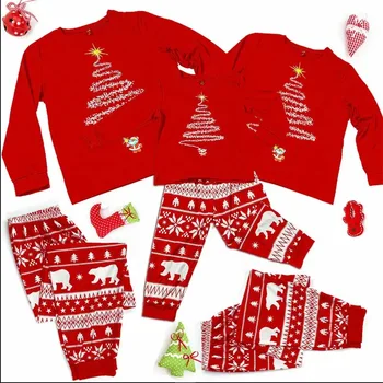Családi hozzáillő ruhák Piros karácsonyi pizsama szettek Apa Anya Lánya és Fia Pizsama Aldult Gyerekek karácsony Újévi családi kendő 2