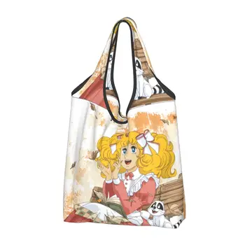Candy Candy Anime Kurin bevásárlótáskák Élelmiszerbolt öko táskák Nagy kapacitású Anni 80 kultikus színes művészeti újrahasznosító táskák Mosható kézitáska