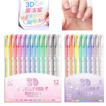 8/12 szín Candy Color Gel tollak, 3D zselés tollak, kézírás tollak, tollak jegyzetek írásához Művészeti kellékek jelölő