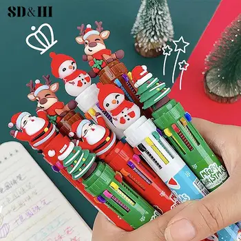 1PC Karácsonyi 10 színű golyóstoll Diáksajtó Toll színes toll Mikulás golyóstoll 0,5 mm-es iskolai írószer Gyerek ajándékok