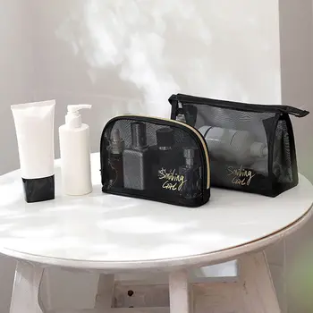 Lányok nők Black Mesh utazási kézitáska Nagy kapacitású kozmetikai tároló táska Sminktáska Kozmetikai szervező piperetáska 2