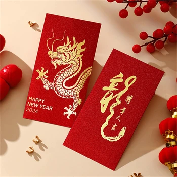2024 A sárkány éve Piros zsebes táska kreatív egyszerű Nagy Jedali Hongbao Újévi Tavaszi Fesztivál Piros boríték Szerencsés áldás