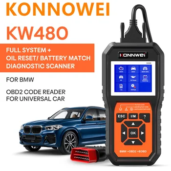 A legjobb KONNWEI KW480 Obd2 szkenner BMW autókhoz Obd 2 ABS légzsák SRS olaj REST teljes rendszerek diagnosztikai eszköz akkumulátor Match E38 E46 A +