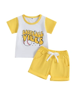 Imádnivaló 2 részes nyári ruha kisgyermek fiúknak rövid ujjú baseball mintás póló és rugalmas deréknadrág betűkkel