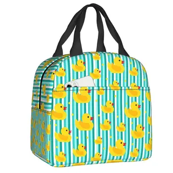 Sárga kacsa kék csíkos uzsonnás doboz nőknek Hőhűtő Élelmiszerszigetelt uzsonnás táska Iskolás gyerekek diák piknik táskák 0