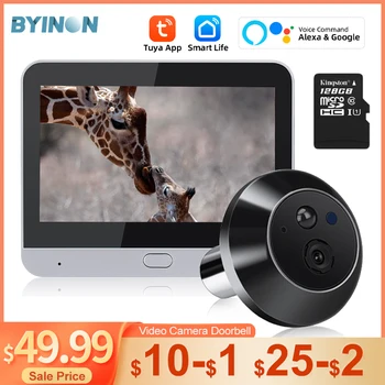 Byinon 1080P Tuya Wifi videokamera kukucskáló csengő vezeték nélküli éjjellátó PIR mozgásérzékelő ajtónéző biztonsági védelem