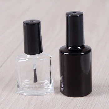 10ML 15ML üres körömlakk üveg kozmetikai tartályok Körömüveg palackok ecsettel fekete átlátszó üveg