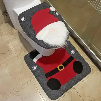 Mikulás WC-huzat fürdőszobaszőnyeg karácsonyi dekoráció 2 részes karácsonyi WC-huzat huzat készlet és szőnyegkészlet lakberendezés