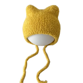 Puha macskafül baba sapka Csecsemő fülvédő kalap rajzfilm meleg motorháztető sapka 2