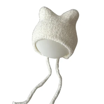 Puha macskafül baba sapka Csecsemő fülvédő kalap rajzfilm meleg motorháztető sapka 3