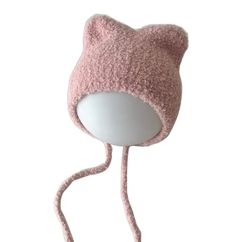 Puha macskafül baba sapka Csecsemő fülvédő kalap rajzfilm meleg motorháztető sapka 4