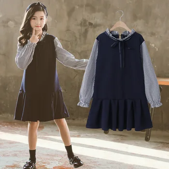 Koreai gyermekruházat 2023 Nyári tinédzser lány ruha Egyrészes ruha Junior lány hosszú ujjú ruhák Kisgyermek lány ruhák