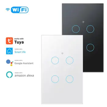 WiFi intelligens érintéses lámpakapcsoló 1/2/3/4 Gang Two huzalozási módszer Tuya Smart Life Control keresztül Alexa Home Yandex Alice