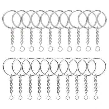 100Db osztott kerek kulcstartó lánccal DIY ötvözet kulcstartó készítés kellékek tartós ezüst színű kulcstartó gyűrűk alkatrészei