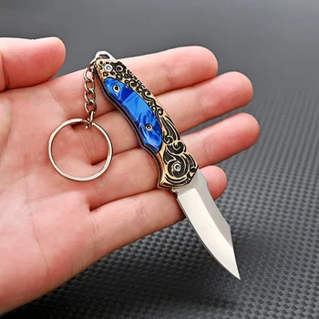 Sárgaréz zseb összecsukható penge kés Mini éles kés Hordozható kulcstartó akasztó Gyümölcskések Kültéri önvédelmi kés