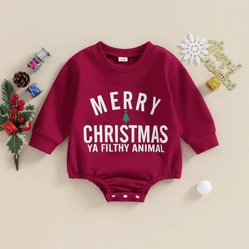 2023-10-19 Lioraitiin 0-18M Újszülött pulóver Romper karácsonyi levél nyomtatás Hosszú ujjú jumpsuit csecsemő aranyos ruhák