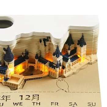 Blokk jegyzettömb jegyzetek Scrapbook naptárral Cube Castle LED 3D jegyzettömb Öntapadó jegyzetek Scrapbook karácsonyi születésnapi ajándék 3