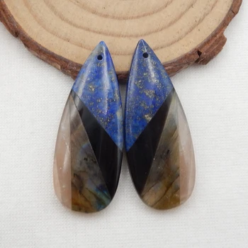 Természetes drágakő labradorit, obszidián, napkő, lapis lazuli drágakő gyöngyök Intarsia fülbevaló fülbevaló gyöngy, 38x16x4mm, 8.2g