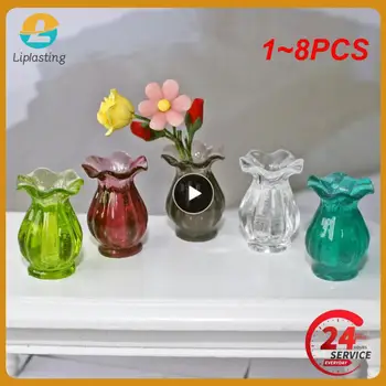 1~8PCS szimulációs üveg csipke váza modell babaház miniatűr mini nappali dekoráció miniatűr virág váza babaház kiegészítők
