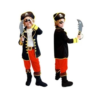 Kapitány Kalóz koponya jelmez Gyerek fiú Lány Halloween Buccaneer Cosplay Outfit Cool Hat Pants Suit