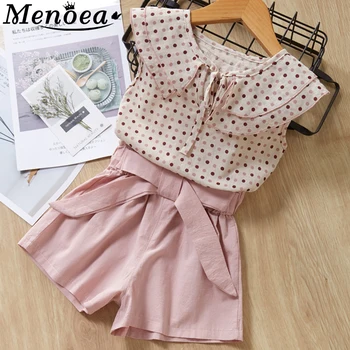 Menoea gyerekruhák 2023 Gyermek ruhák baba Koreai kislány virágos pöttyök ingek és rövidnadrágok nadrág 2 db lány ruházati ruhák