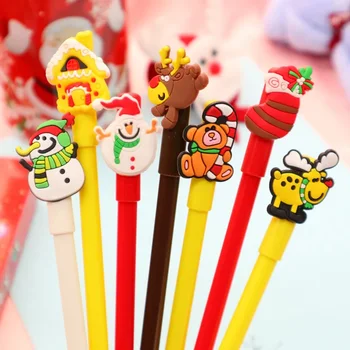 20Db/Lot Kawaii karácsonyi gél toll Iskolai iroda Helyhez kötött aranyos karácsonyfa rénszarvas Mikulás díszdoboz 0,5 mm-es fekete semleges tollak