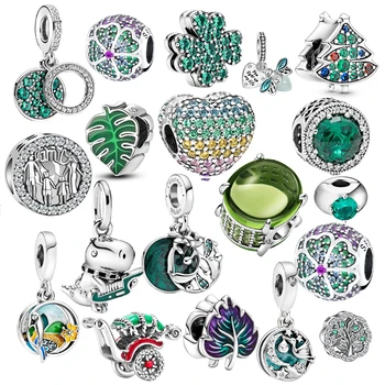 925 Sterling Silver Green sorozat Virágfa Alma medál DIY finom gyöngyök illeszkednek Eredeti Pandora Charms karkötő női ékszerek Diy