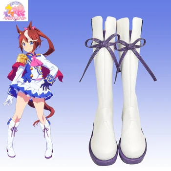 Pretty Derby Cosplay Tokai Teio cipő bőr fehér hosszú egyenes csizma anime ruházat kiegészítő Halloween Farsangi öltöny Nő