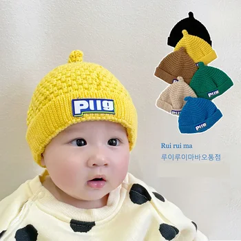 ins Koreai ősz Tél 2023 Kisfiú cumi sapka Pamut kötött betű Tömör sokoldalú csecsemő fiú kalap Újszülött fiú sapka