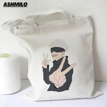 Japán anime Jujutsu Kaisen bevásárlótáska Gojo Satoru Print női vállvászon táskák Nagy Főiskola Harajuku bevásárlótáska 2