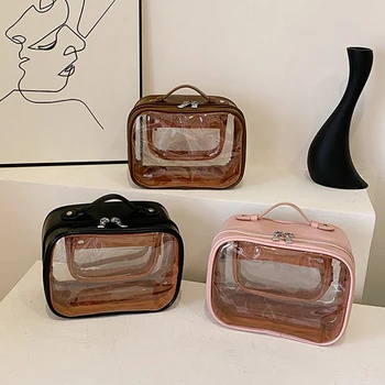 Exquisite Craft kozmetikai szervezőtáska Nagy kapacitású átlátszó porálló kozmetikai táska tartós rózsaszín 2