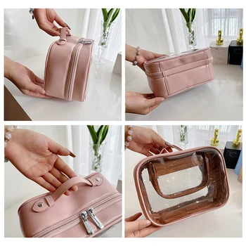 Exquisite Craft kozmetikai szervezőtáska Nagy kapacitású átlátszó porálló kozmetikai táska tartós rózsaszín 3