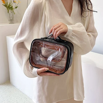 Exquisite Craft kozmetikai szervezőtáska Nagy kapacitású átlátszó porálló kozmetikai táska tartós rózsaszín 4