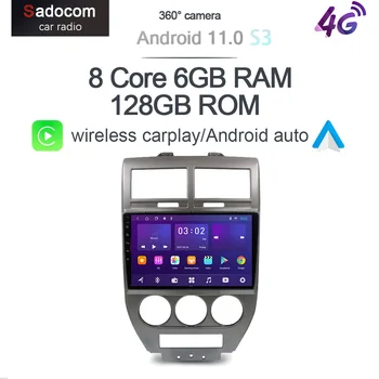 360 panoráma kamera CanBus 6GB + 128GB Android 11.0 autó DVD lejátszó GPS WIFI Bluetooth rádió Jeep Compass MK 2006 - 2009 2010