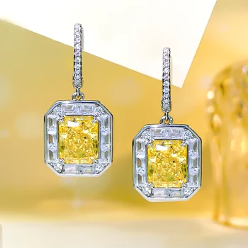 Divatos és sokoldalú, minimalista 925 sterling ezüst műsárga gyémánt fülbevaló magas széntartalmú gyémántokkal beágyazva