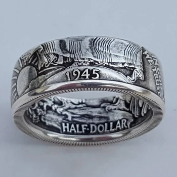 Punk retro stílusú gyűrűk férfiaknak Személyiség fém ujjgyűrűk régi ezüst színű utánzata 1945 féldolláros design gyűrű 1