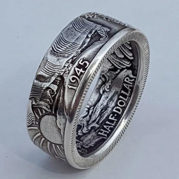 Punk retro stílusú gyűrűk férfiaknak Személyiség fém ujjgyűrűk régi ezüst színű utánzata 1945 féldolláros design gyűrű 4
