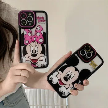 Disney Mickey Minnie egér iPhone 11-hez 12 13 14 Pro Max ütésálló TPU anime rajzfilm teljes hátsó borító pár aranyos egyszerű vicces