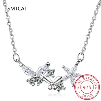925 Sterling ezüst káprázatos cirkon virág medál nyaklánc táncoló pillangó állítható nyaklánc nőknek BSN336 0