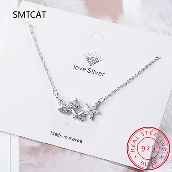 925 Sterling ezüst káprázatos cirkon virág medál nyaklánc táncoló pillangó állítható nyaklánc nőknek BSN336 1
