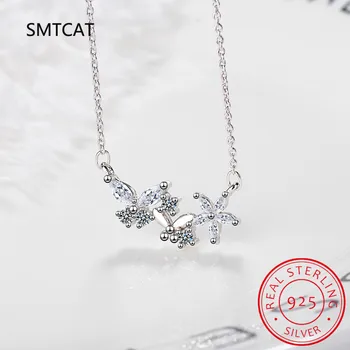 925 Sterling ezüst káprázatos cirkon virág medál nyaklánc táncoló pillangó állítható nyaklánc nőknek BSN336 3