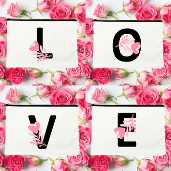 Rózsaszín virágok ábécé női kozmetikai tokok Táska sminktároló rendszerező Ceruza táskák Divat alkalmi cipzáras levél Női ajándékok